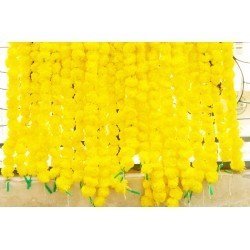 20 Fresh like artificial yellow marigold flower string party backdrop, Indian wedding decorations, 5 feet flower garland