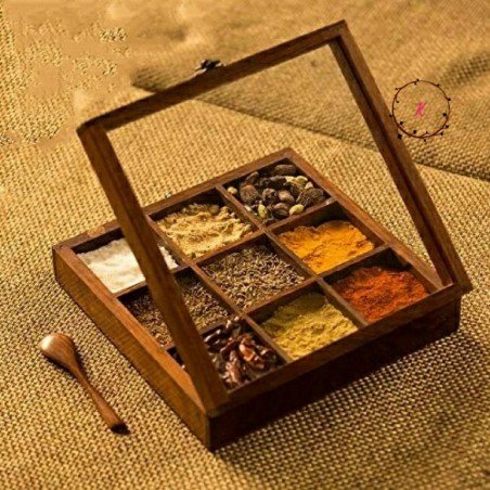 WOODEN SPICE BOX - Spice Organizer - Sheesham Box for Spices - Spice Box with Compartment - Indian Masala Box