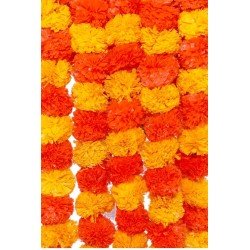 40 pcs Fresh Like Real Look Artificial Marigold Color Fusion Flower Strings Indian Decoration Wedding Home Decor, 5 feet approx