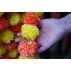 40 pcs Fresh Like Real Look Artificial Marigold Color Fusion Flower Strings Indian Decoration Wedding Home Decor, 5 feet approx