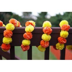 40 pcs Fresh Like Real Look Artificial Marigold Color Fusion Flower Strings Indian Decoration Wedding Home Decor, 5 feet approx