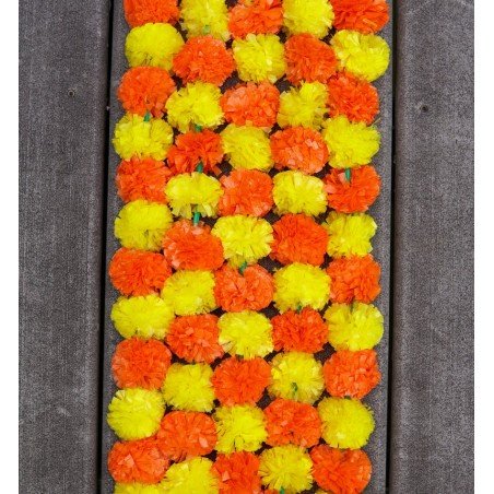 40 pcs Fresh Like Real Look Artificial Marigold Color Fusion Flower Strings Indian Decoration Wedding Home Decor, 5 feet approx