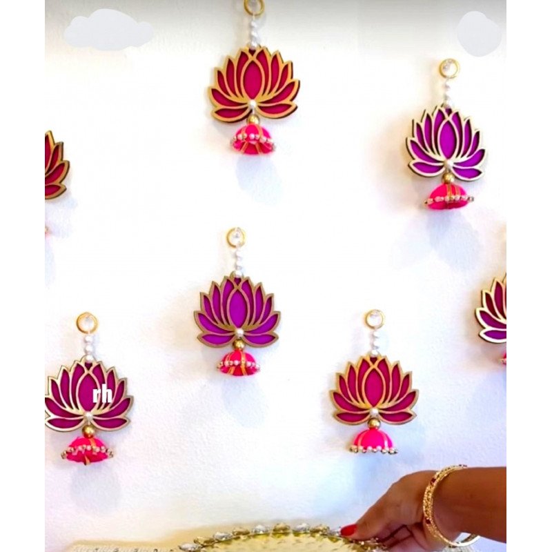 Pack of 120 Lotus Hangings for Home Decor, Puja Decor, Heena, Mehendi, Wedding, housewarming, backdrop, mandir, pink lotus