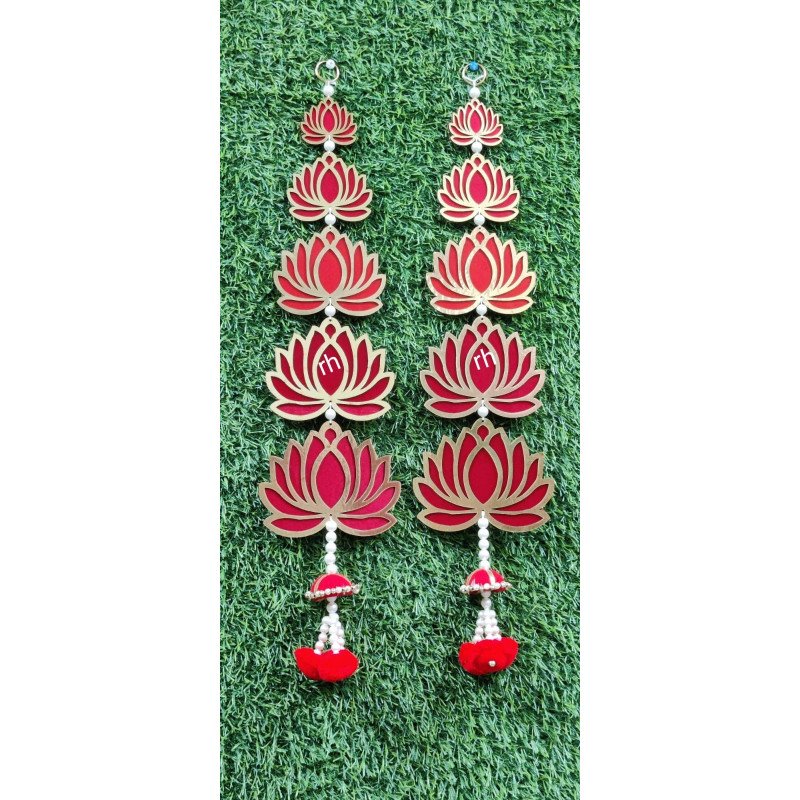 Pack of 2 Lotus Hangings for Home Decor, Puja Decor, Heena, Mehendi, Wedding, housewarming, backdrop, mandir, red lotus