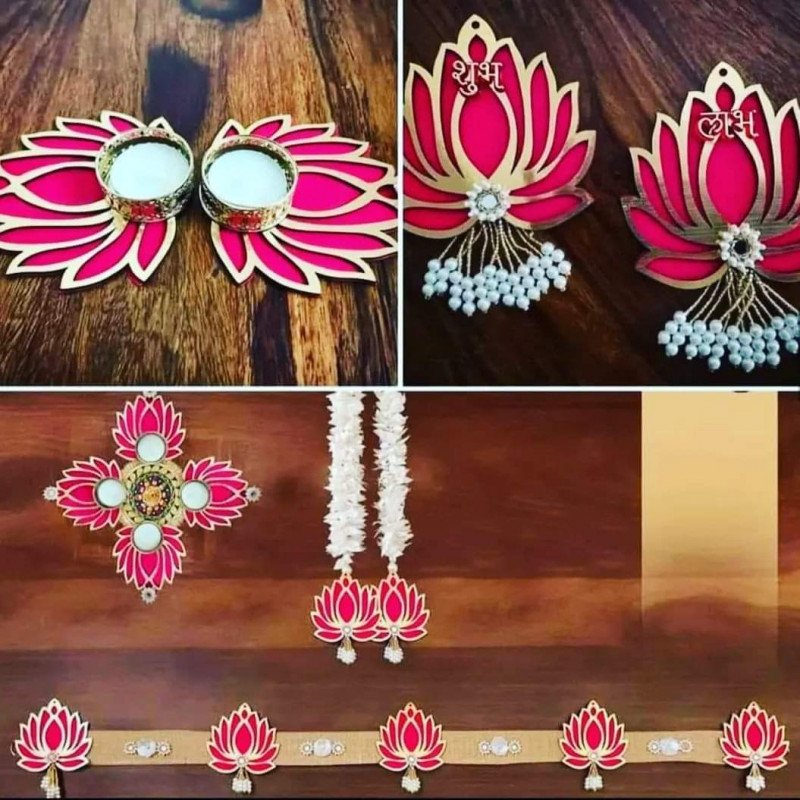 fast ship Lotus Toran Combo Hangings for Home Decor, Puja Decor, Heena, Mehendi, Wedding, backdrop, pink lotus