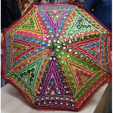 5 Indian Mirror work wedding decoration parasol umbrella, embroidered fabric mirror work colourful Indian mehendi decor