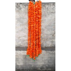 1000 Fresh like artificial dark orange marigold flower string party backdrop, Indian wedding decorations, 5 feet flower garland