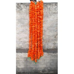 50 Fresh like artificial dark orange marigold flower string party backdrop, Indian wedding decorations, 5 feet flower garland