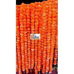 50 Fresh like artificial dark orange marigold flower string party backdrop, Indian wedding decorations, 5 feet flower garland