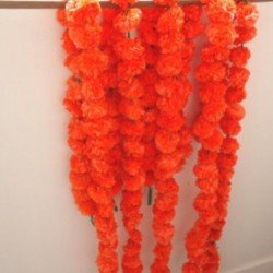 20 Fresh like artificial dark orange marigold flower string party backdrop, Indian wedding decorations, 5 feet flower garland