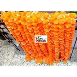 20 Fresh like artificial dark orange marigold flower string party backdrop, Indian wedding decorations, 5 feet flower garland