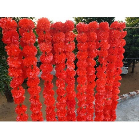 10 Fresh like artificial red marigold flower string party backdrop, Indian wedding decorations, 5 feet flower garland