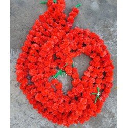 10 Fresh like artificial red marigold flower string party backdrop, Indian wedding decorations, 5 feet flower garland