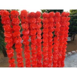 10 Fresh like artificial red marigold flower string party backdrop, Indian wedding decorations, 5 feet flower garland