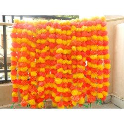 10 pcs Fresh Like Real Look Artificial Marigold Yellow Orange Flower Strings Indian Decoration Wedding Home Decor, 5 feet approx