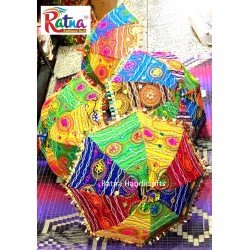 10 Indian wedding decoration parasol umbrella, embroidered fabric mirror work colourful Indian mehendi decor