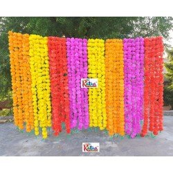 1400 Fresh like artificial marigold flower MIX COLORS string party backdrop, Indian wedding decorations, 5 feet flower garland