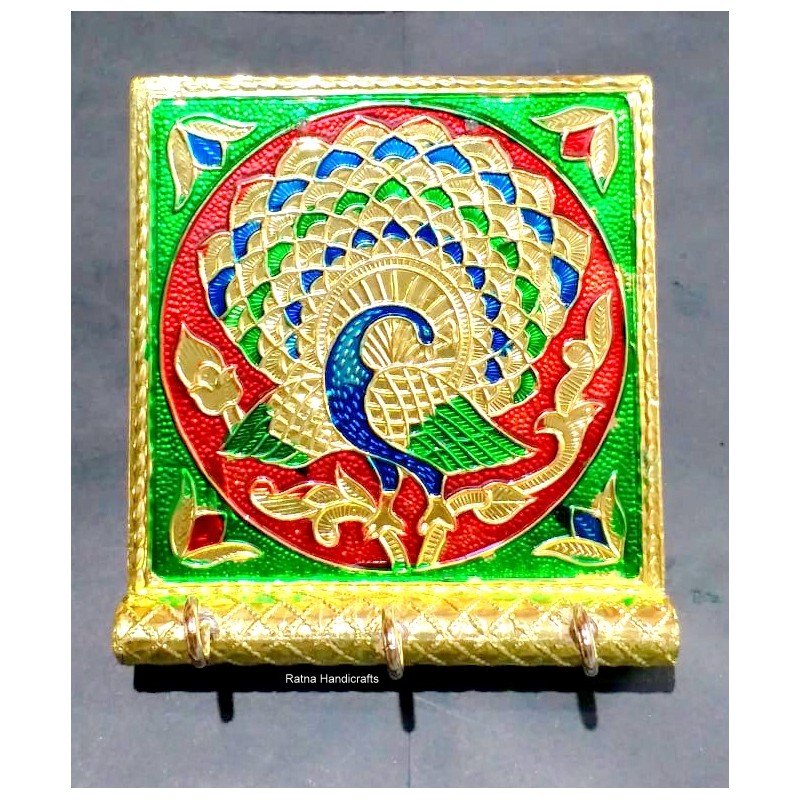 Meenakari Work Wood Key Holder