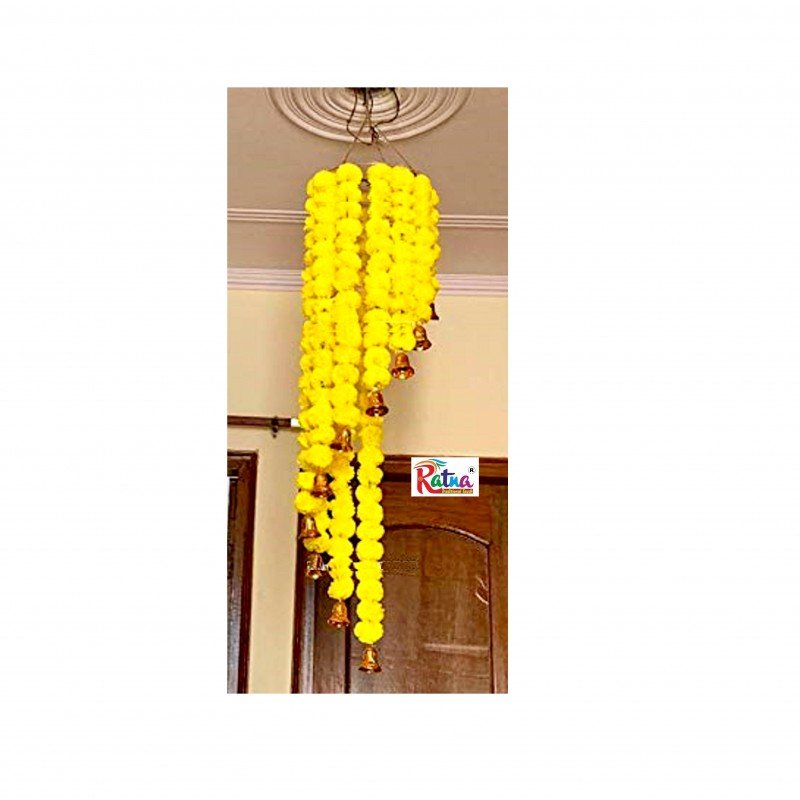 Marigold Chandelier Hanging with Bells for decoration at home, events, party, housewarming, wedding