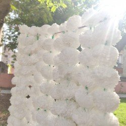 50 Fresh like white artificial marigold flower string party backdrop, Indian wedding decorations, 5 feet flower garland