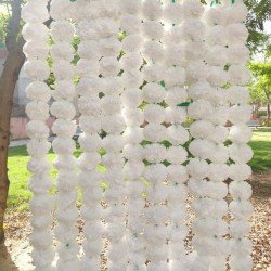 50 Fresh like white artificial marigold flower string party backdrop, Indian wedding decorations, 5 feet flower garland