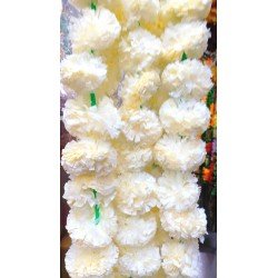 50 Fresh like off white artificial marigold flower string party backdrop, Indian wedding decorations, 5 feet flower garland