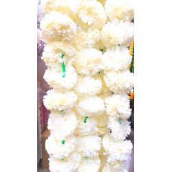 100 Fresh like off white artificial marigold flower string party backdrop, Indian wedding decorations, 5 feet flower garland