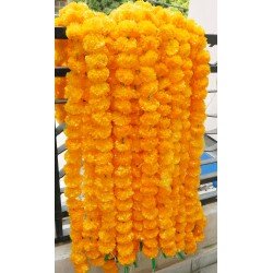 50 Fresh like artificial mango marigold flower string party backdrop, Indian wedding decorations, 5 feet flower garland