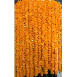 100 Fresh like artificial mango marigold flower string party backdrop, Indian wedding decorations, 5 feet flower garland