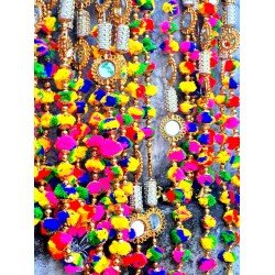 5 String Handmade Boho Decor Rainbow Pom Pom Garland (Multicolor)