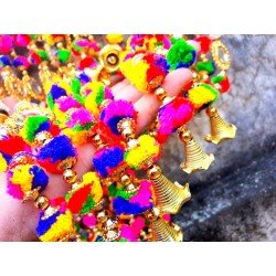 5 String Handmade Boho Decor Rainbow Pom Pom Garland (Multicolor)