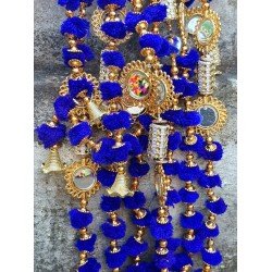 Indian Handmade Boho Decor Rainbow Pom Pom Garland (Blue)