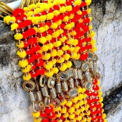 10 String Handmade Boho Decor Rainbow Pom Pom Garland (Red Yellow)