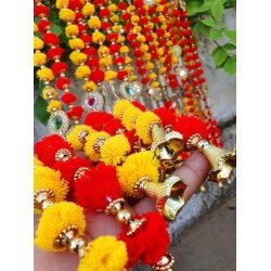 10 String Handmade Boho Decor Rainbow Pom Pom Garland (Red Yellow)