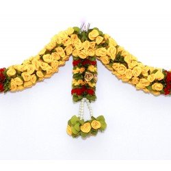3 feet wide Yellow fabric flower door valance Indian Toran Indian wedding decoration Artificial flower door hanging home decor