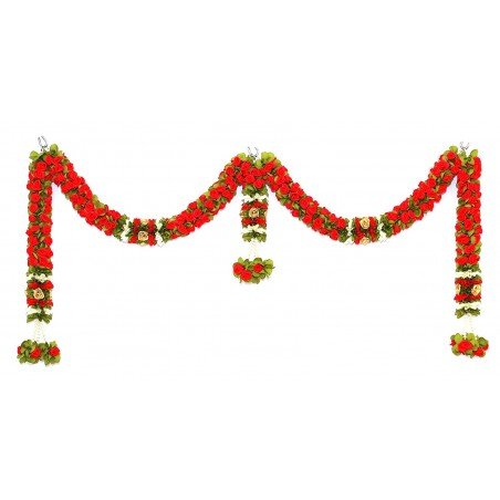 3 feet wide Red fabric flower door valance Indian Toran Indian wedding decoration Artificial flower door hanging home decor
