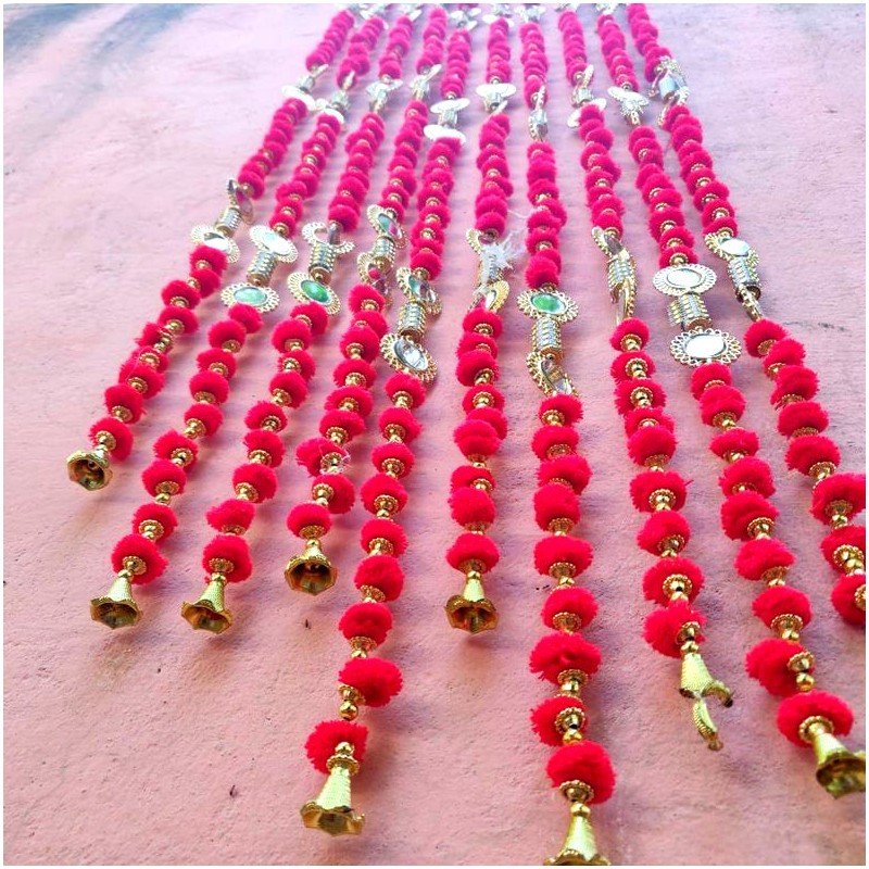 Indian Woolen Pink Pom Pom Colorful Marigold Flower Decoration Garlands