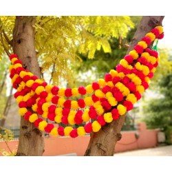 20 pcs Fresh Like Real Look Artificial Marigold Color Fusion Flower Strings Indian Decoration Wedding Home Decor, 5 feet approx