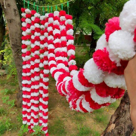 50 pcs White Red Fresh Like Artificial Marigold Flower Strings Indian Decoration Wedding Home Decor