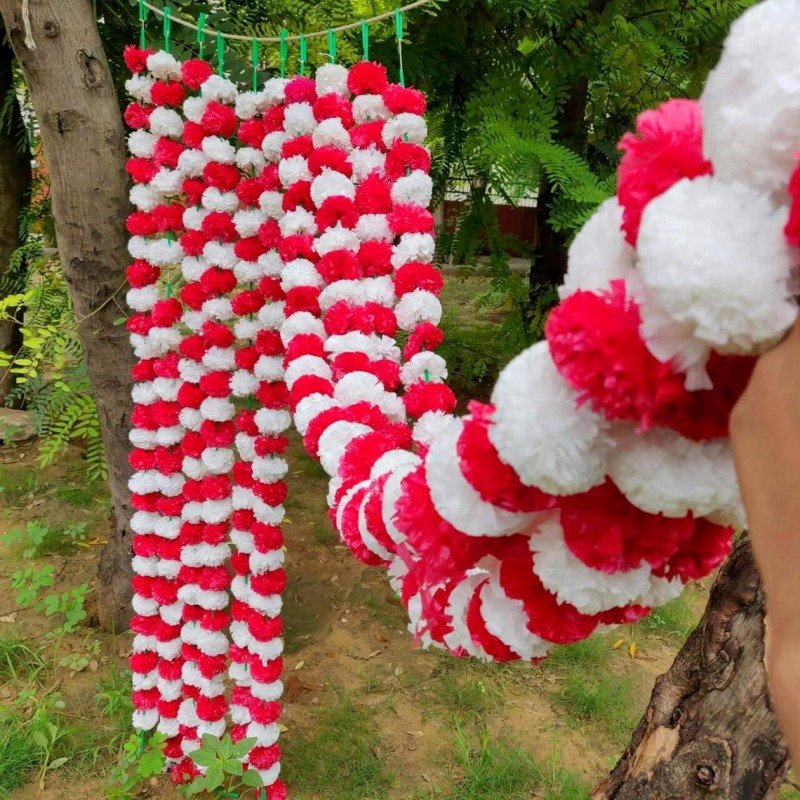 10 pcs White Red Fresh Like Artificial Marigold Flower Strings Indian Decoration Wedding Home Decor