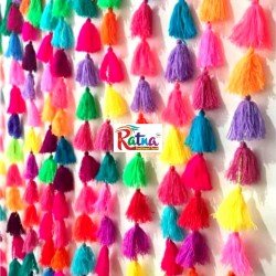 2 strings Multicolor Pom Pom Tassel Strings Indian Decoration Wedding Home Decor, 6 feet approx