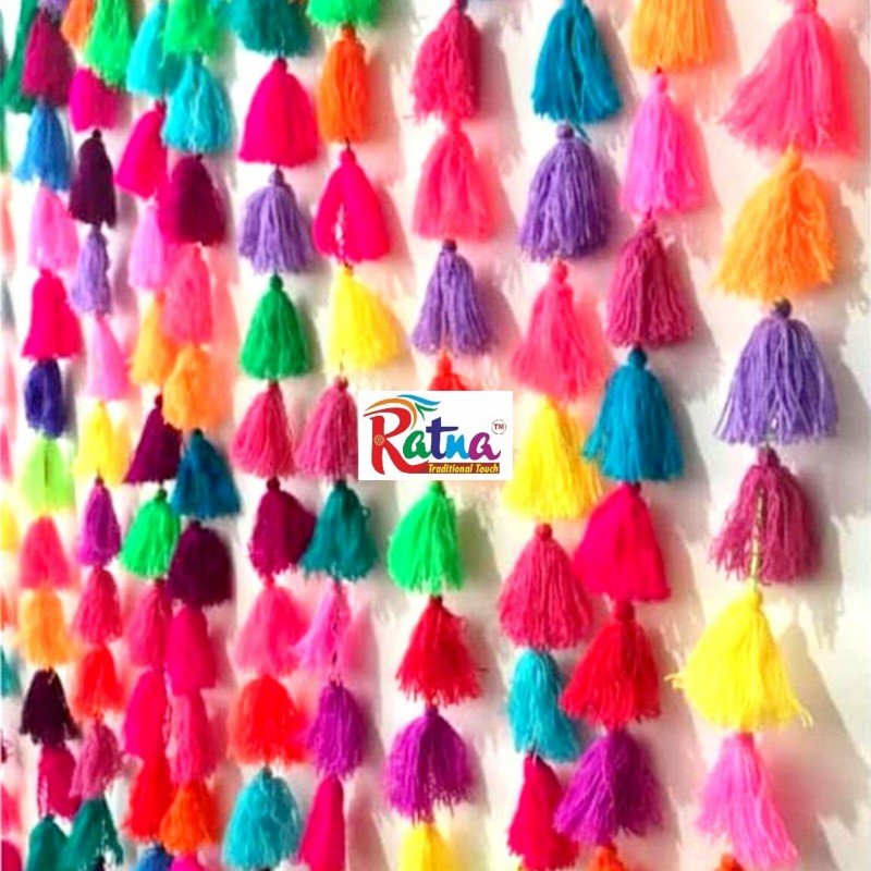 50 strings Multicolor Pom Pom Tassel Strings Indian Decoration Wedding Home Decor, 6 feet approx