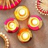 Pack of 4 Metal Diya Set with Gota Work