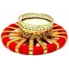 Pack of 4 Metal Diya Set with Gota Work