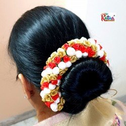 G31 Gajra Indian Wedding Bridal Hair Accessories Juda Maroon White Flowers Bun 