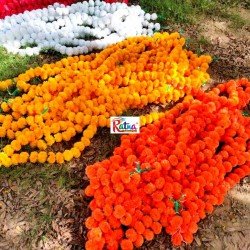 Fresh Like Real Look Artificial Marigold Flower Strings Indian Decoration Wedding Home Decor, 5 feet approx