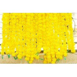 10 Fresh like artificial yellow marigold flower string party backdrop, Indian wedding decorations, 5 feet flower garland